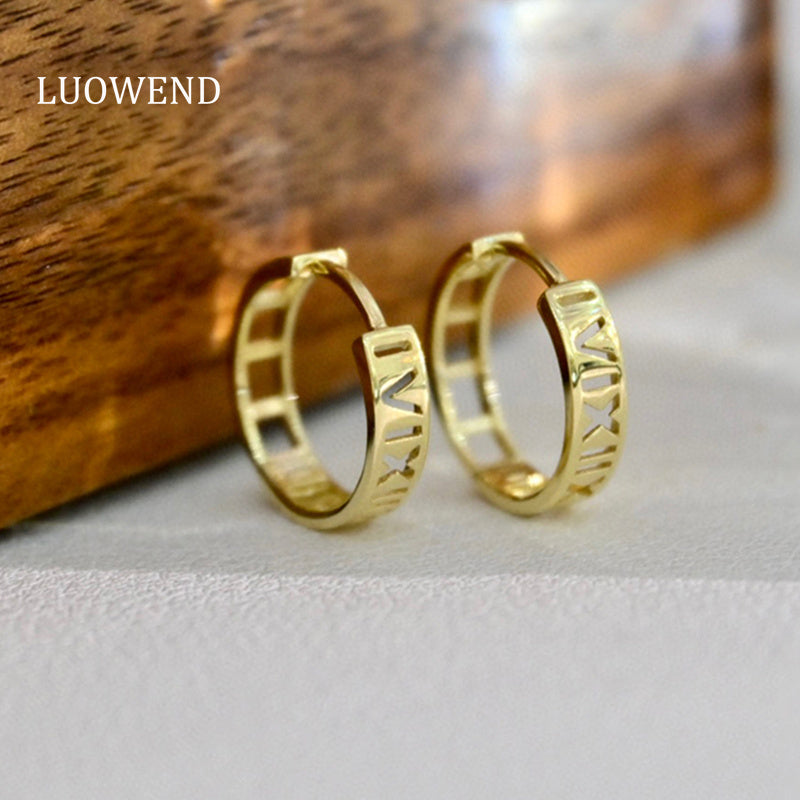 LUOWEND 18K Yellow Gold Real Natural Diamond Hoop Earrings for Women