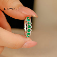 Load image into Gallery viewer, LUOWEND 18K White Gold Real Natural Diamond&amp;Emerald Ring for Women
