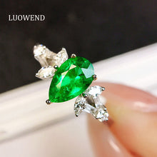 Load image into Gallery viewer, LUOWEND 18K White Gold Real Natural Emerald Ring for Women
