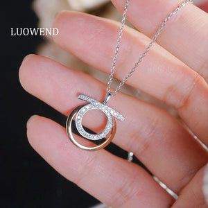 LUOWEND 18K White+Yellow Gold Natural Diamond Pendant Necklace for Women