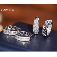 Load image into Gallery viewer, LUOWEND 18K White Gold Real Natural Diamond Hoop Earrings for Women
