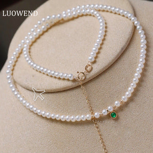 LUOWEND 18K Yellow Gold Real Natural Pearl Necklace for Women