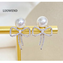 Load image into Gallery viewer, LUOWEND 18K White Gold Akoya Pearl Earrings for Women
