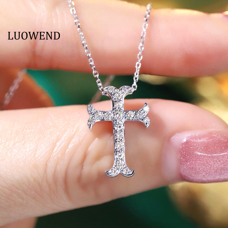LUOWEND 18K White Gold Natural Diamond Necklace for Women