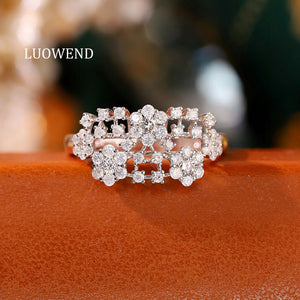 LUOWEND 18K White Gold Natural Diamond Ring for Women