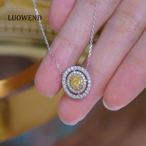 LUOWEND 18K White Gold Natural Yellow Diamond Necklace for Women