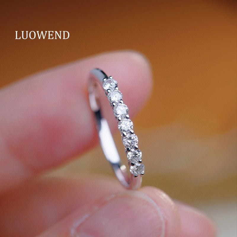 LUOWEND 18K White Gold Natural Diamond Ring for Women