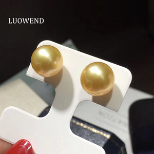 LUOWEND 18K Yellow Gold Real Natural Gold Pear Earrings for Women