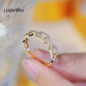 LUOWEND 18K Yellow Gold Real Natural Diamond Ring for Women