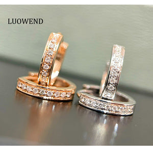 LUOWEND 18K White or Rose Gold Real Natural Diamond Hoop Earrings for Women