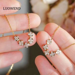 LUOWEND 18K Yellow Gold Natural Daimond Pendant Neecklace for Women