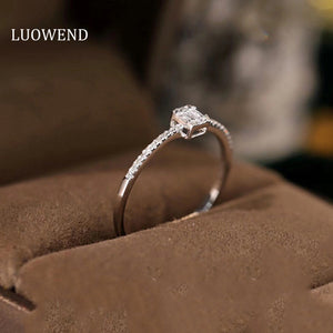 LUOWEND 18K White Gold Real Natural Diamond Ring for Women