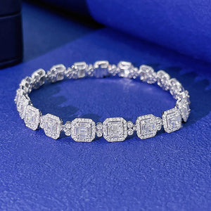 LUOWEND 18K White Gold Real Natural Diamond Bracelet for Women