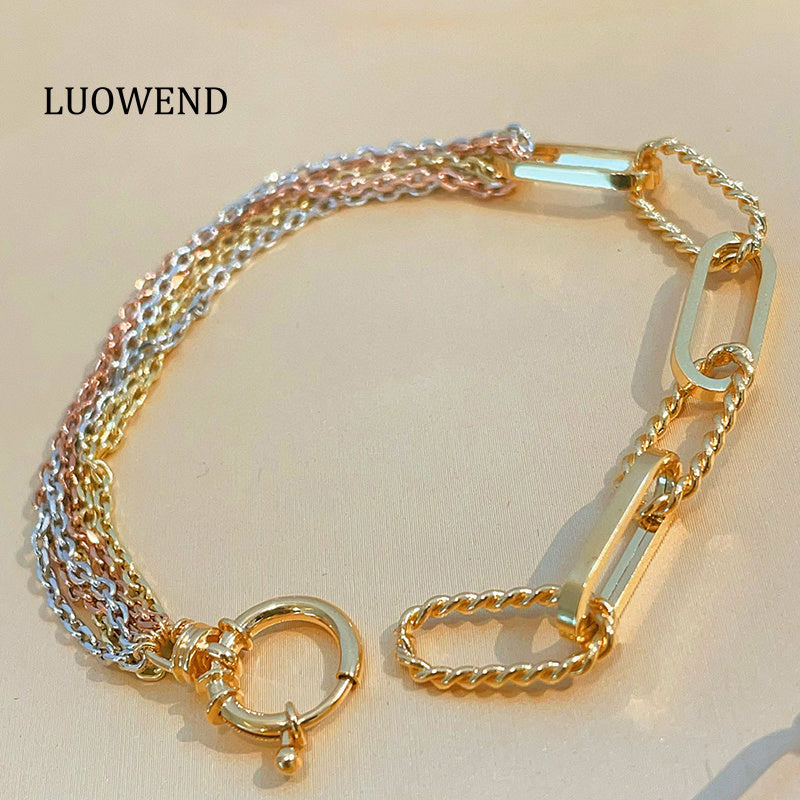 LUOWEND 18K White+Yellow+Rose Gold Bracelet for Women