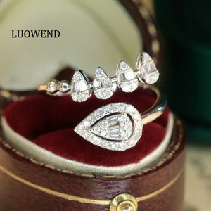 LUOWEND 18K White Gold Natural Diamond Ring for Women