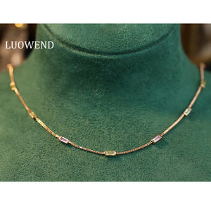 LUOWEND 18K Rose Gold Real Natural Aquamarine Necklace for Women