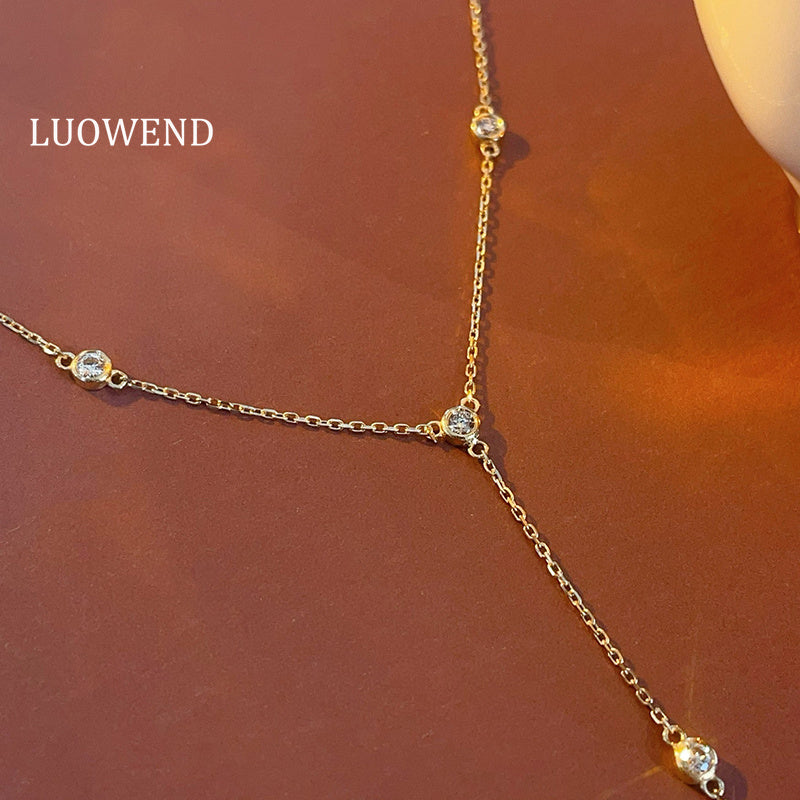 LUOWEND 18K Yellow Gold Real Natural Diamond Necklace for Women