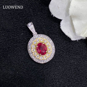 LUOWEND 18K White and Yellow Gold Real Natural Ruby Gemstone Necklace for Women