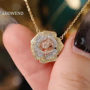 LUOWEND 18K White+Yellow+Rose Gold Natural Diamond Necklace for Women