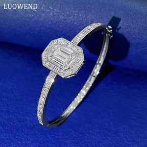 LUOWEND 18K White Gold Real Natural Diamond Bracelet for Women