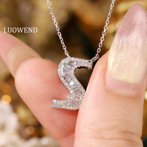 LUOWEND 18K White Gold Natural Diamond Necklace for Women