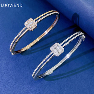 LUOWEND 18K White or Rose Gold Real Natural Diamond Bracelet for Women