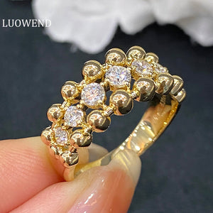 LUOWEND 18K Gold Real Natural Diamond Ring for Women