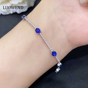 LUOWEND 18K White Gold Real Natural Sapphire Gemstone Bracelet for Women