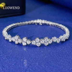 LUOWEND 18K White Gold Real Natural Diamond Bracelet for Women