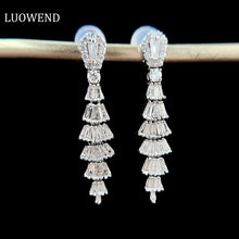Load image into Gallery viewer, LUOWEND 18K White Gold Real Natural Diamond Drop Earrings for Women
