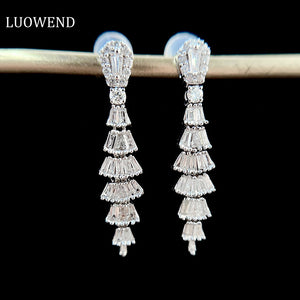 LUOWEND 18K White Gold Real Natural Diamond Drop Earrings for Women