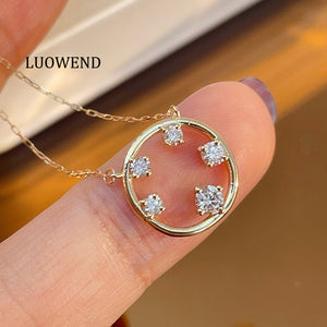 LUOWEND 18K White/Yellow/Rose Gold Natural Diamond Necklace for Women