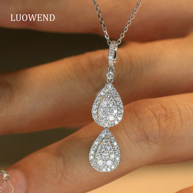 LUOWEND 18K White Gold Natural Pendant Necklace for Women