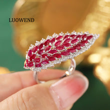 Load image into Gallery viewer, LUOWEND 18K White Gold Real Natural Ruby and Diamond Gemstone Ring for Women
