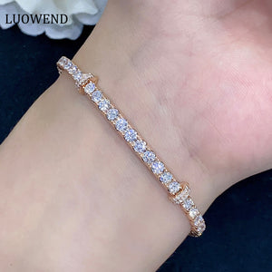 LUOWEND 18K White or Rose Gold Real Natural Diamond Bracelet for Women