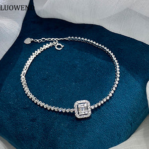 LUOWEND 18K White Gold Real Natural Diamond Bracelet for Women