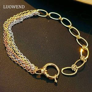 LUOWEND 18K White+Yellow+Rose Gold Bracelet for Women