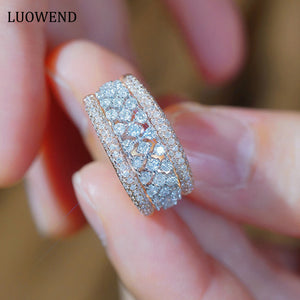 LUOWEND 18K White and Rose Gold Real Natural Diamond Ring for Women