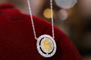 LUOWEND 18K White Gold Real Natural Yellow Diamond Necklace for Women