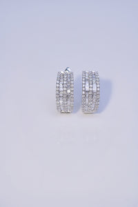 LUOWEND 18K White Gold Real Natural Diamond Hoop Earrings for Women