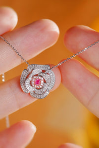 LUOWEND 18K White Gold Natural Pink Diamond Necklace for Women