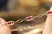 Load image into Gallery viewer, LUOWEND 18K Yellow Gold Real Natural Ruby and Diamond Gemstone Bracelet for Women
