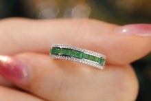 Load image into Gallery viewer, LUOWEND 18K White Gold Real Natural Emerald and Diamond Gemstone Ring for Women
