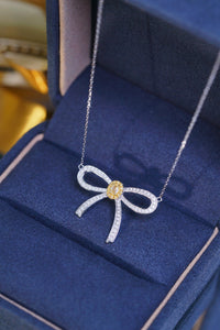 LUOWEND 18K White Gold Real Natural Yellow Diamond Pendant Necklace for Women