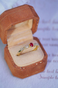 LUOWEND 18K Yellow Gold Real Natural Ruby and Diamond Gemstone Ring for Women