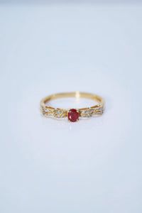 LUOWEND 18K Yellow Gold Real Natural Ruby and Diamond Gemstone Ring for Women