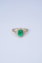 Load image into Gallery viewer, LUOWEND 18K Yellow Gold Real Natural Emerald and Diamond Gemstone Ring for Women
