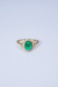 LUOWEND 18K Yellow Gold Real Natural Emerald and Diamond Gemstone Ring for Women