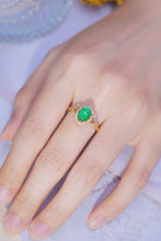 Load image into Gallery viewer, LUOWEND 18K Yellow Gold Real Natural Emerald and Diamond Gemstone Ring for Women
