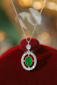 LUOWEND 18K White and Yellow Gold Real Natural Emerald and Diamond Gemstone Necklace for Women